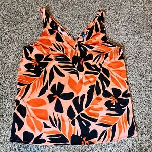 Old Navy Womens Orange Black Tropical Floral V-Neck Sleeveless Tank Top Medium